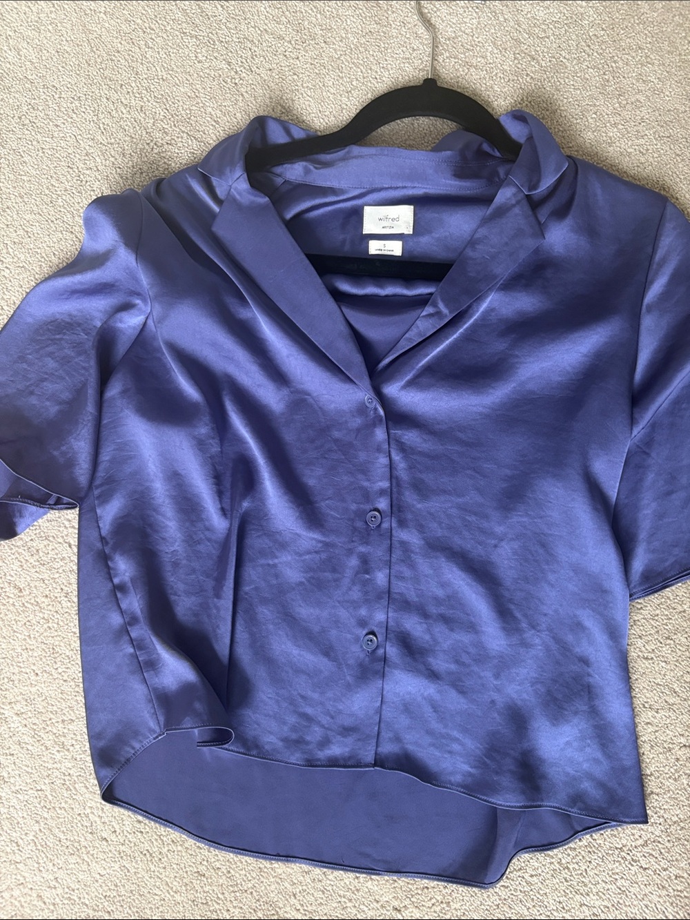 Wilfred Satin Button-Up Top in Blue